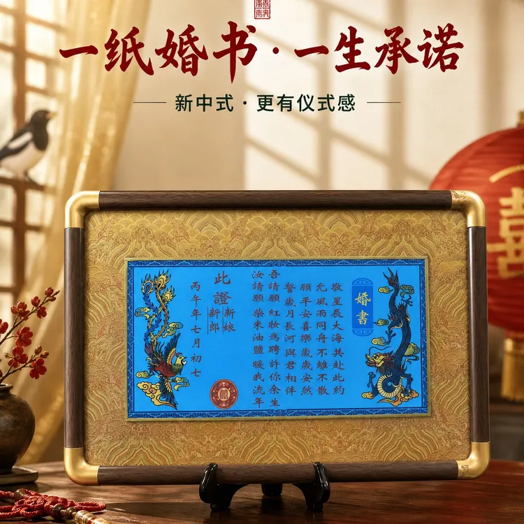 《私人订制》中式实木边框墙墙挂订婚宴布置摆件结婚全套