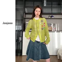 Jaajaaa暖调叙事   时尚百搭假两件单排扣圆领针织外套/XEI
