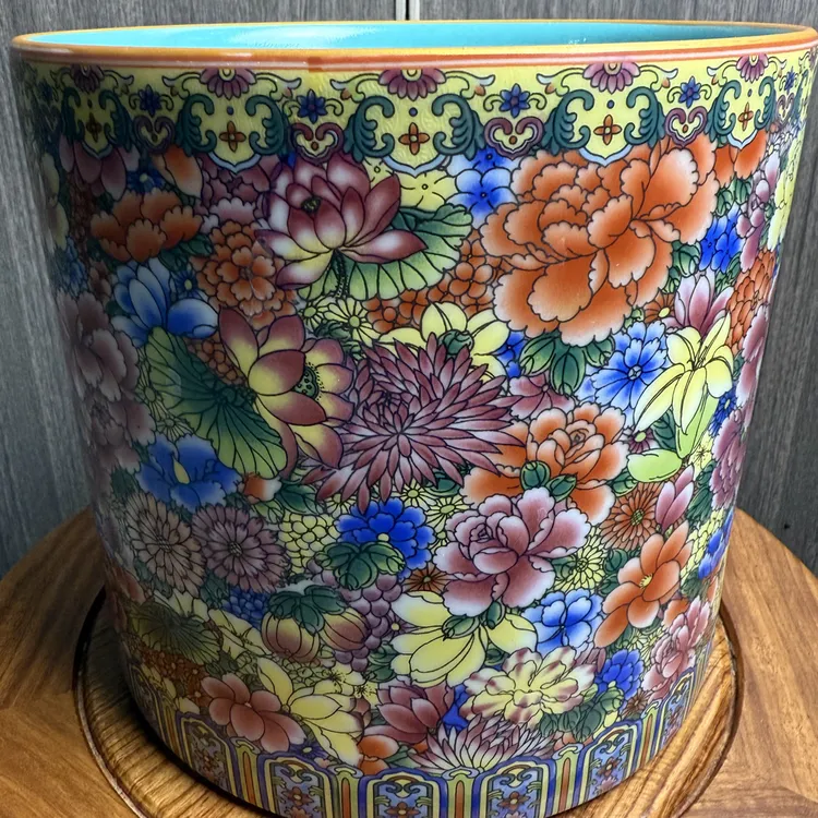 万花陶瓷笔筒，陶瓷杯子个性