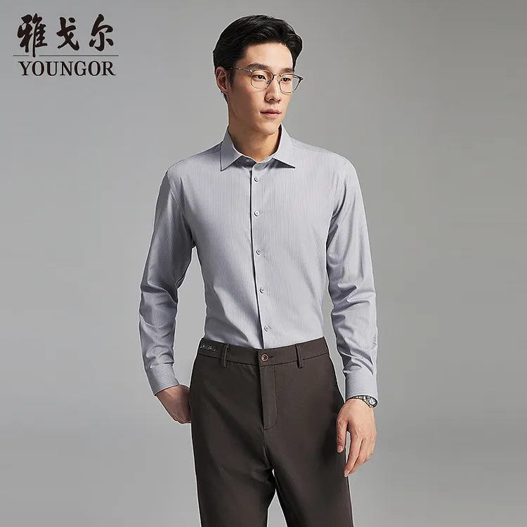 【棉羊毛 条纹】雅戈尔2025新款羊毛保暖免烫男士长袖衬衫119688