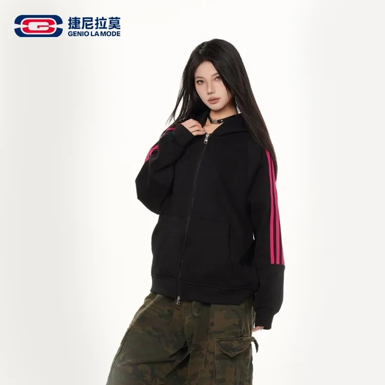 【敖瑞鹏代言】【赠小卡】捷尼拉莫三条杠设计美式拉链连帽卫衣外套