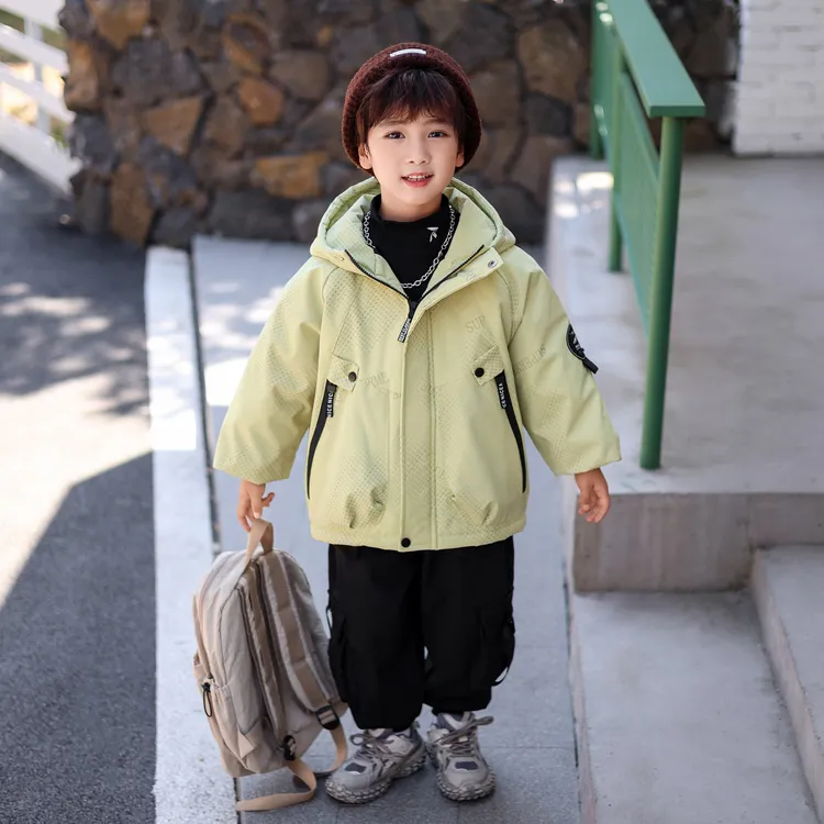 男童棉服休闲字母男童中小童儿童男童洋气户外宝宝连帽加厚保暖潮