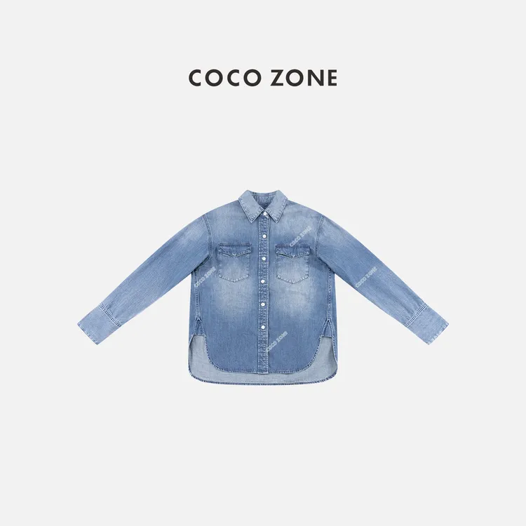 COCO ZONE 刘一一“海岸线”早春polo领牛仔衬衣衬衫CC1D2488