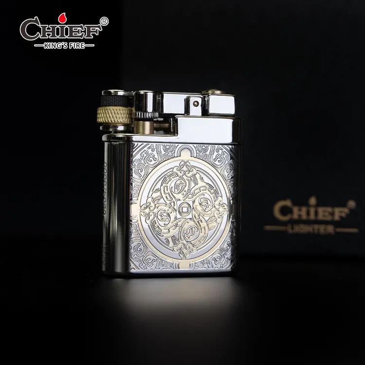 CHIEF/首领金冰蛇年限定半自动盖中盖铜壳铜芯经典复古煤油打火机