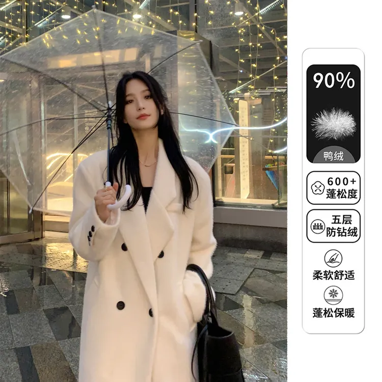 【达人专属】毛呢外套女秋冬新款加厚显瘦中长款宽松仿貂绒羽绒大衣