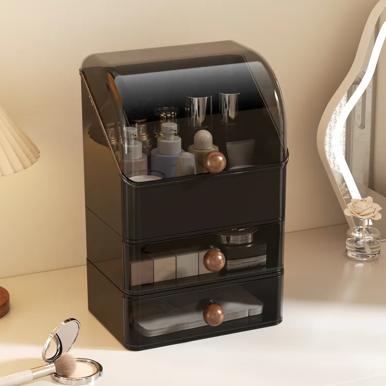 防尘化妆品收纳盒分区储物盒子家用桌面护肤品洗漱用品多层化妆箱
