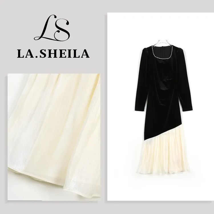 LA.Sheila“步步生莲”黑天鹅丝绒假两件连衣裙253-LYQ/0702-25205