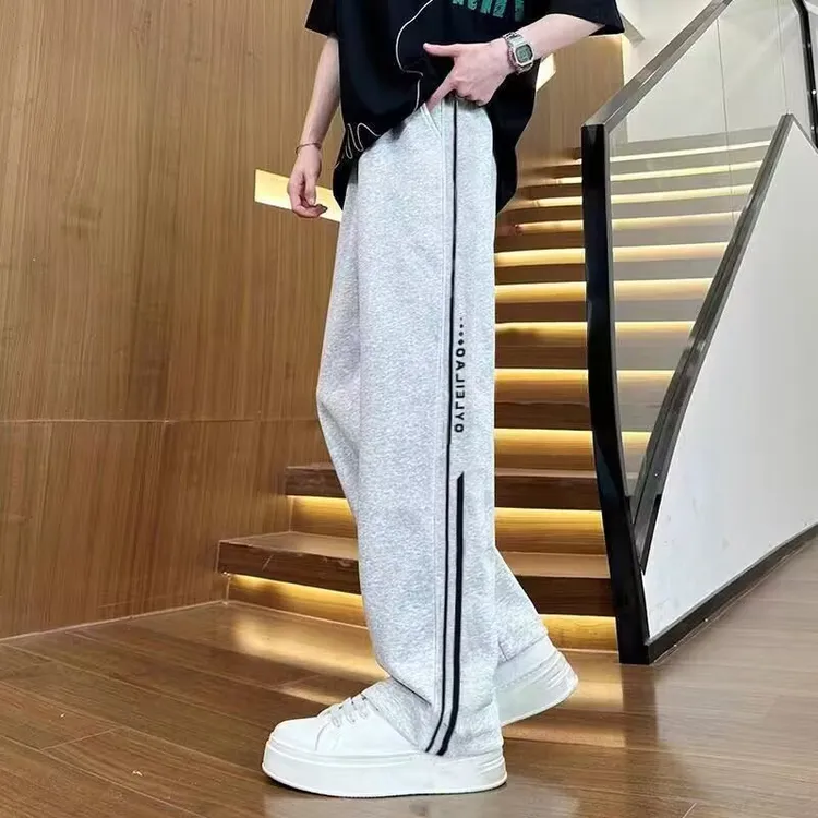 裤子男春夏季韩版宽松学生条纹运动裤男薄款卫裤百搭帅气休闲裤子
