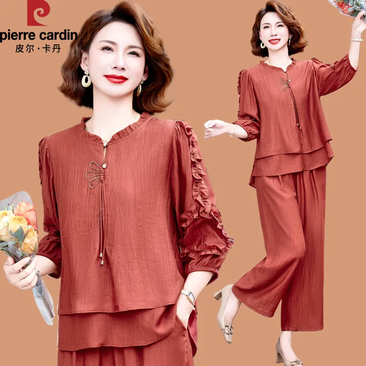 皮尔卡丹妈妈夏装套装洋气休闲2025新款中老年女装短袖上衣薄款小