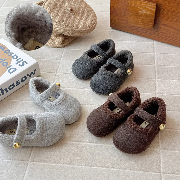 儿童鞋子2025冬季新款女童玛丽珍精致百搭加绒棉鞋宝宝加绒毛毛鞋