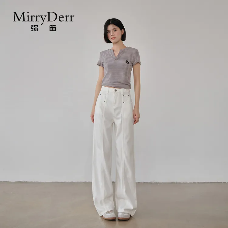 MirryDerr/弥笛三防天丝阔腿牛仔裤女2025秋季新款高腰垂感拖地裤