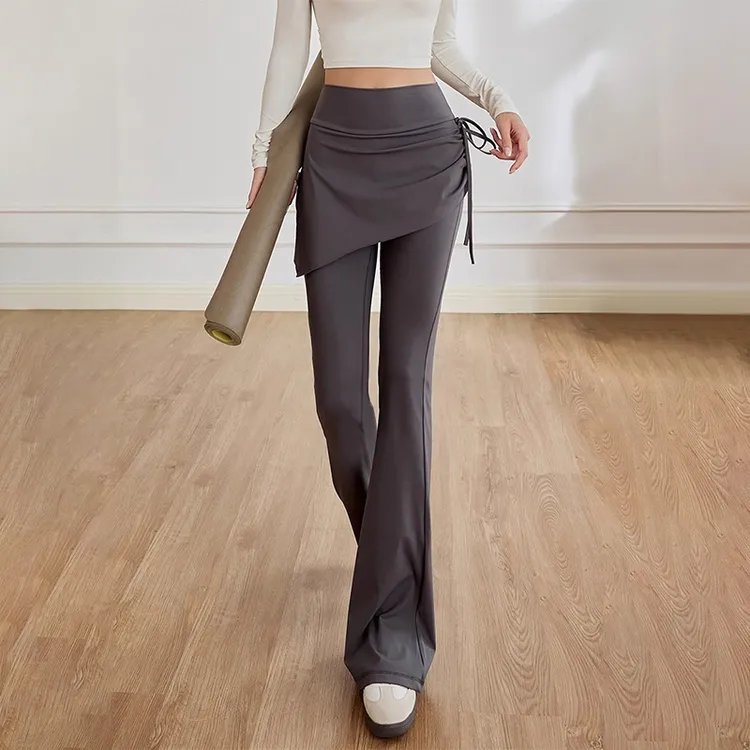 瑜伽裤女假两件裤裙高腰提臀紧身防走光喇叭裤普拉提运动健身裤