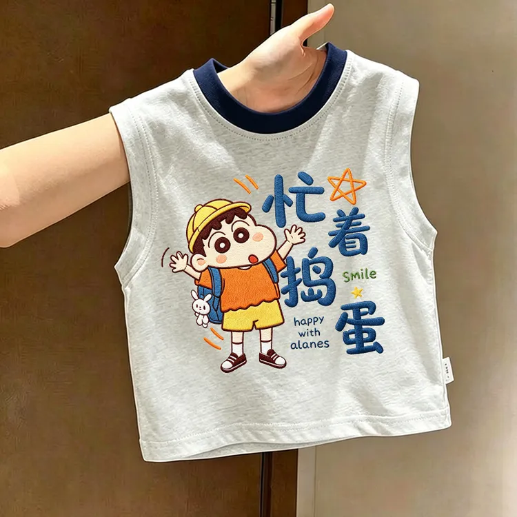 忙着捣蛋~男女童卡通印花无袖T恤夏季新款洋气背心儿童宝宝打底衫