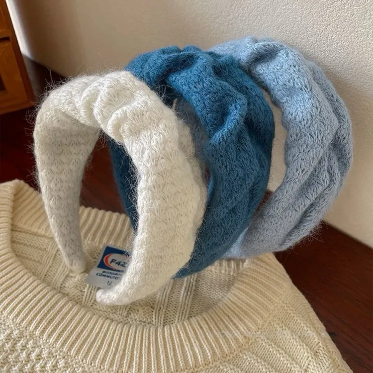 高级感克莱因蓝毛绒宽边发箍女秋冬洗脸压发捆头饰高颅顶网红发卡
