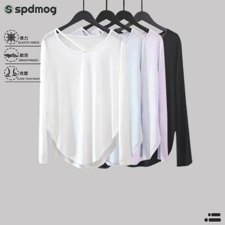 SPDMOG运动上衣女宽松显瘦透气健身服长袖T恤瑜伽服跑步罩衫性感