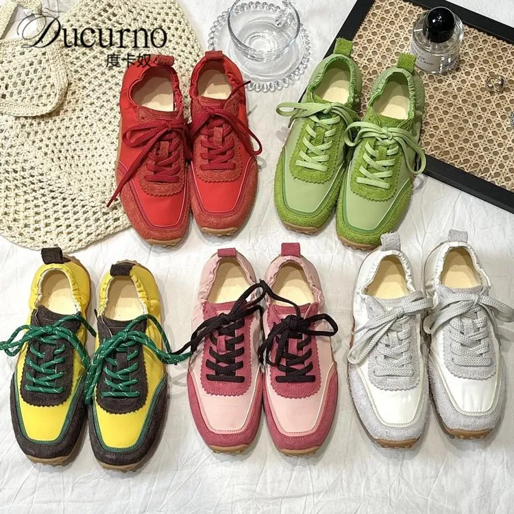 高端！休闲运动拼色华夫阿甘板鞋平底跑步登山ins韩版德训阿甘鞋