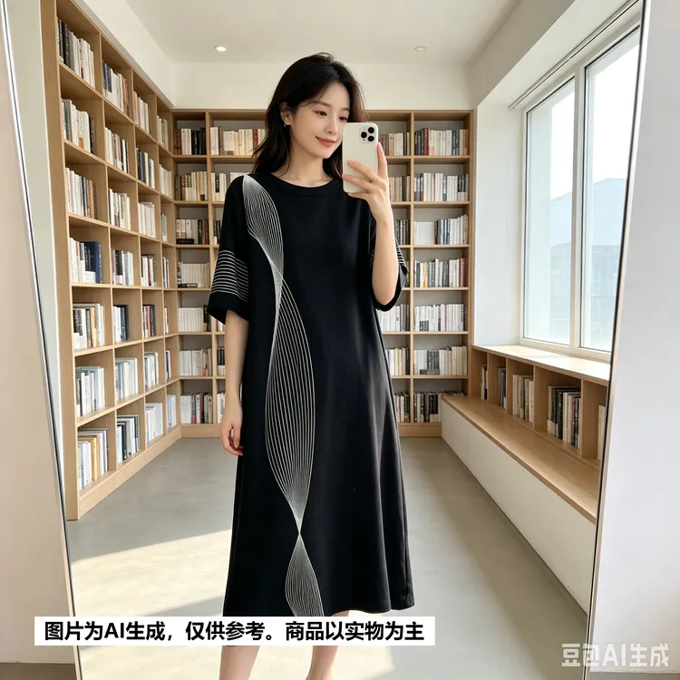 【Annie 219】夏款法式高级感条纹设计百搭休闲宽松大码显瘦连衣裙