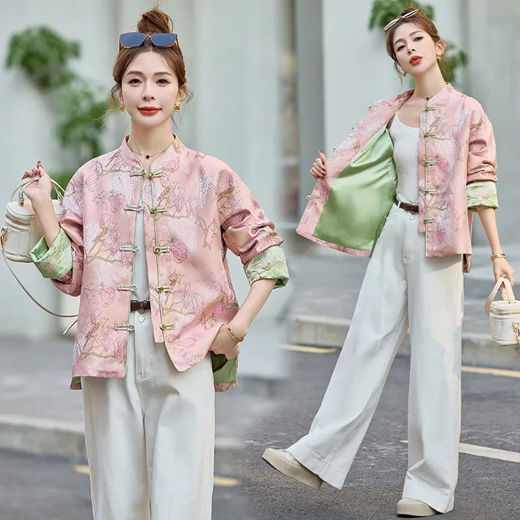 新中式国风盘扣外套女短款2025年秋季新款小个子显瘦宽松唐装上衣