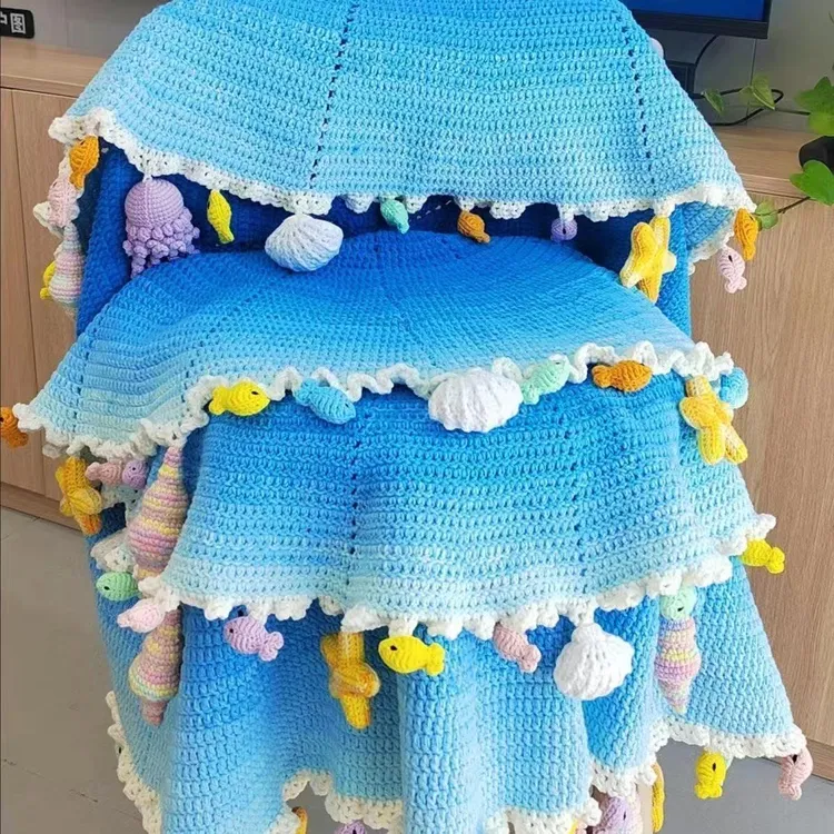 成品海洋毯子花束毯子渐变色海洋世界手工diy礼物送女朋友生日