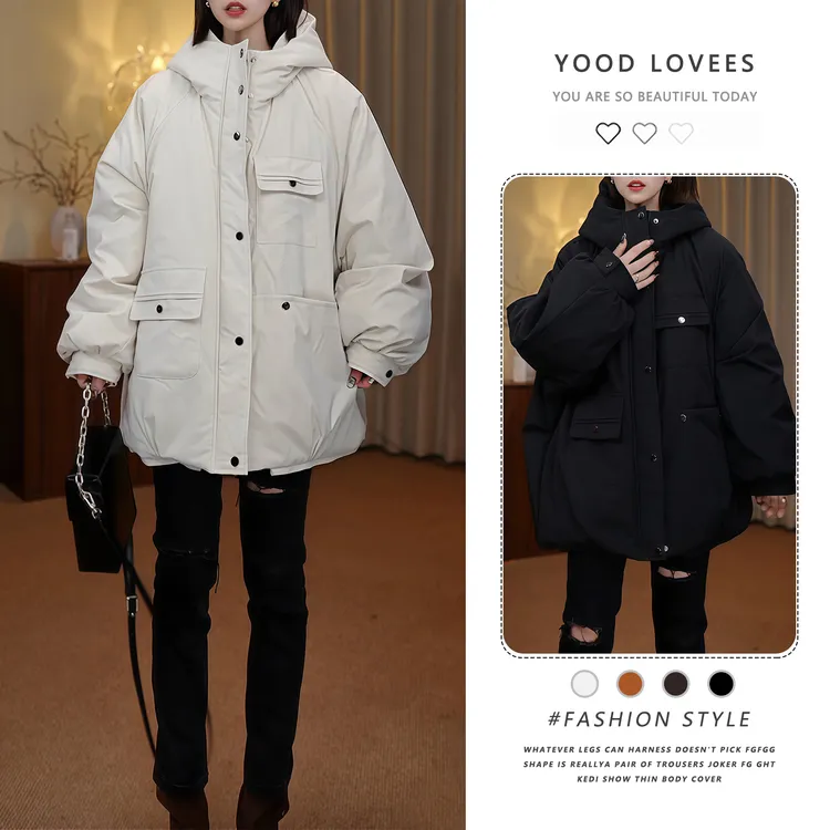 连帽棉服女2025冬季新款宽松大版多口袋设计感小个子工装棉衣外套