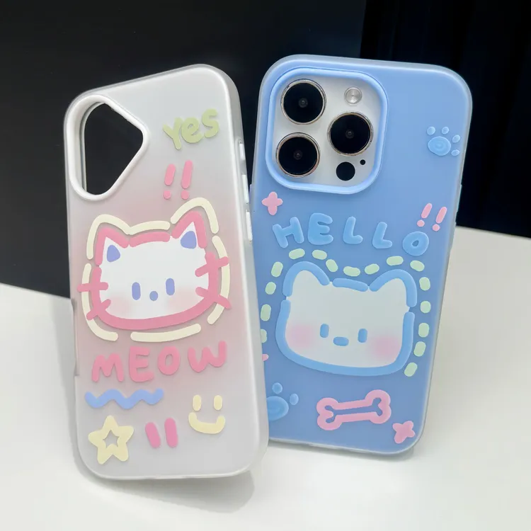 可爱猫狗涂鸦适用苹果16pro手机壳iPhone15华为p70vivo小米14oppo