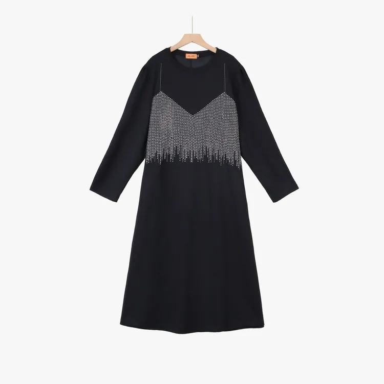 冬季秋季中腰常规高腰套头长袖大码连衣裙高弹力显瘦