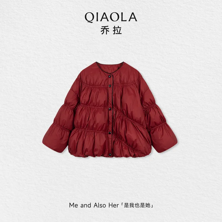 QIAOLA/乔拉【云朵便利店】秋冬白鸭绒圆领泡泡袖宽松保暖羽绒外套