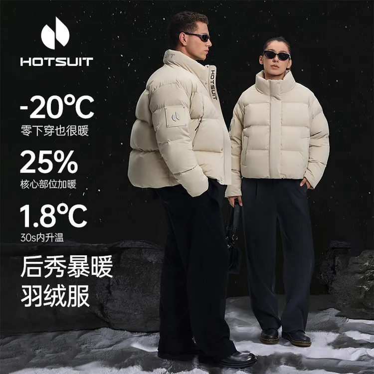 HOTSUIT/后秀鹅绒羽绒服2025冬季新款短款保暖立领面包服外套