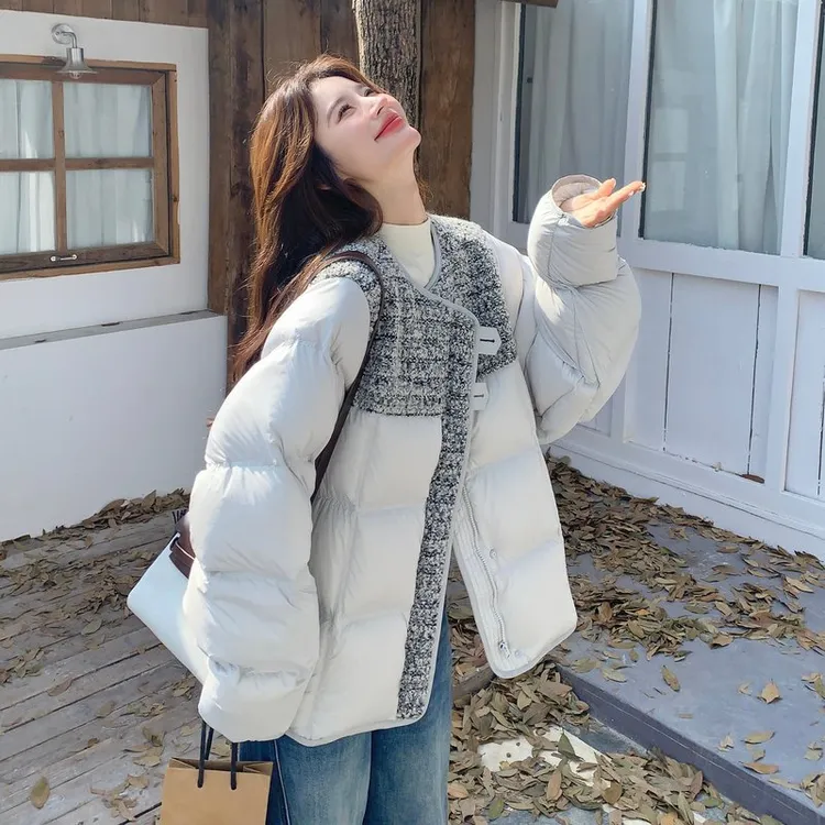 独特气质小香风拼接羽绒服女2026冬季新款高级感时尚洋气90绒外套