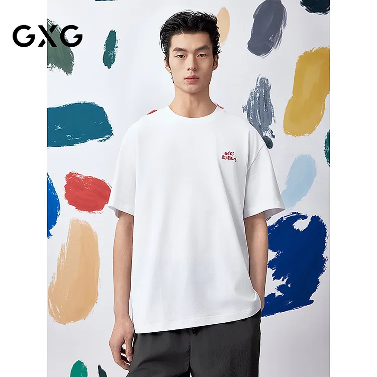 []GXG男装圆领T恤背后印花短袖针织25夏新品#G25X442044