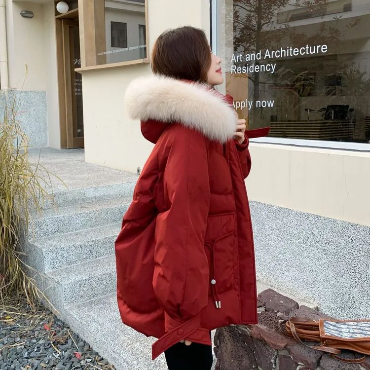 圣诞红新年大毛领羽绒服女小个子2025冬新款加厚保暖白鸭绒厚外套