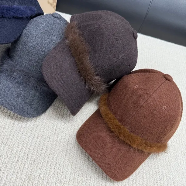 QLX.轻奢水貂毛羊毛呢秋冬鸭舌帽硬顶宽檐保暖显脸小帽子女士