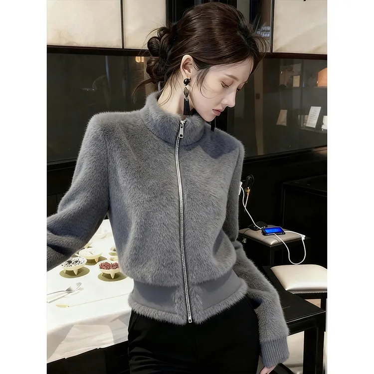 时尚气质高级感灰色立领厚外套女秋冬新款时髦洋气百搭显瘦上衣潮