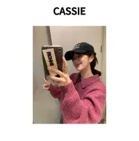 CASSIE韩版2025秋冬时尚翻领花纱羊毛针织套头毛衣百搭显瘦