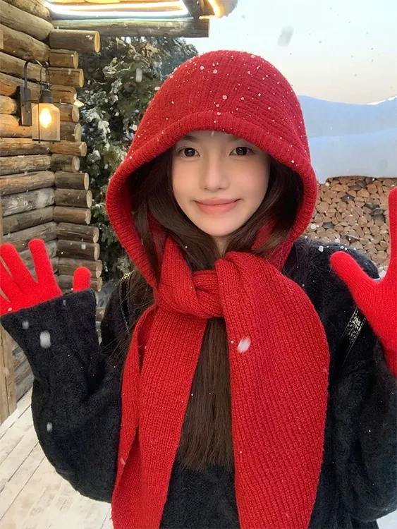 A577 巴拉克啦法帽围巾一体式帽子加厚版