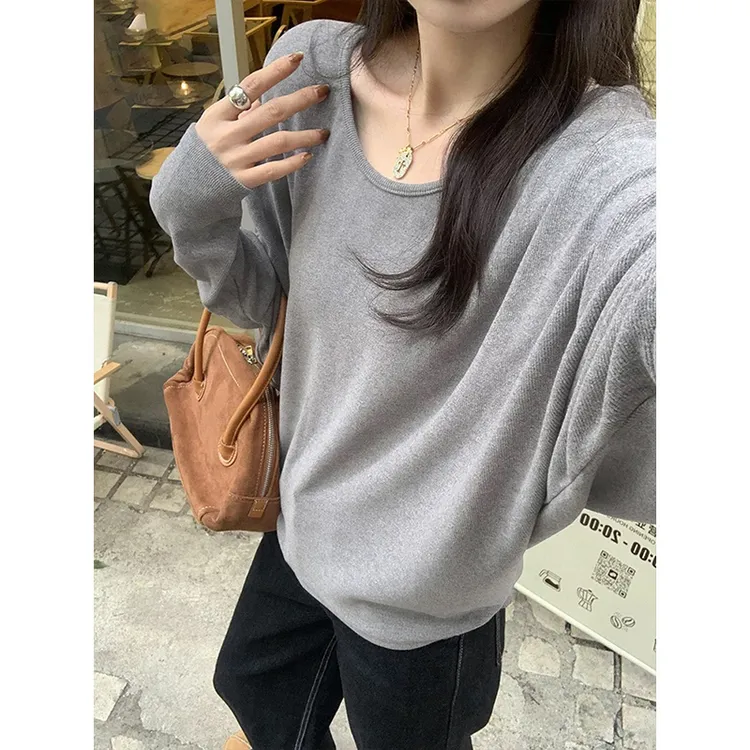 Moses Queen/魔西女王气质上衣蝙蝠袖宽松显瘦长袖T慵懒恤打底衫