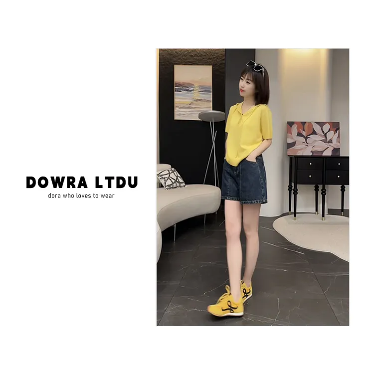 Dowra-LTDU【柔软时光】2025年夏款连帽百搭短袖毛衣女 147-25066