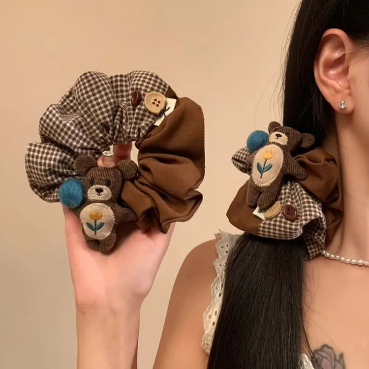 可爱小熊大肠发圈女2025新款甜美扎头发丸子头超大发绳头绳发饰