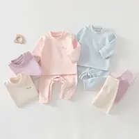 【腿上有扣】秋冬婴儿保暖内衣套装德绒宝宝打底衣高腰护肚裤子春