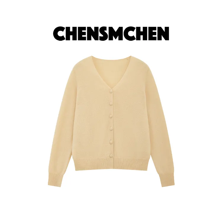 CHENSMCHEN  绵羊毛纯色长袖针织衫女早秋简约百搭上衣CSZ6158QQ