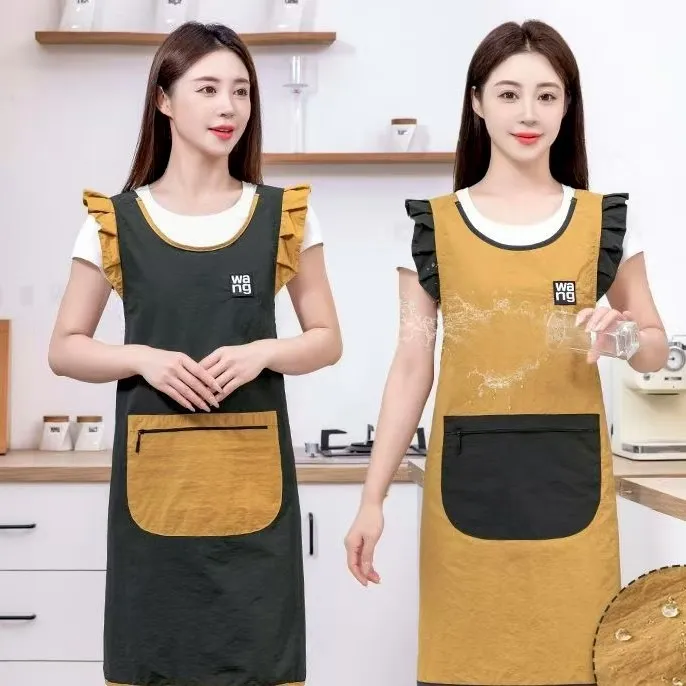 防油污家用防泼水拉链大口袋撞色马甲围裙做饭居家上班干活工作服
