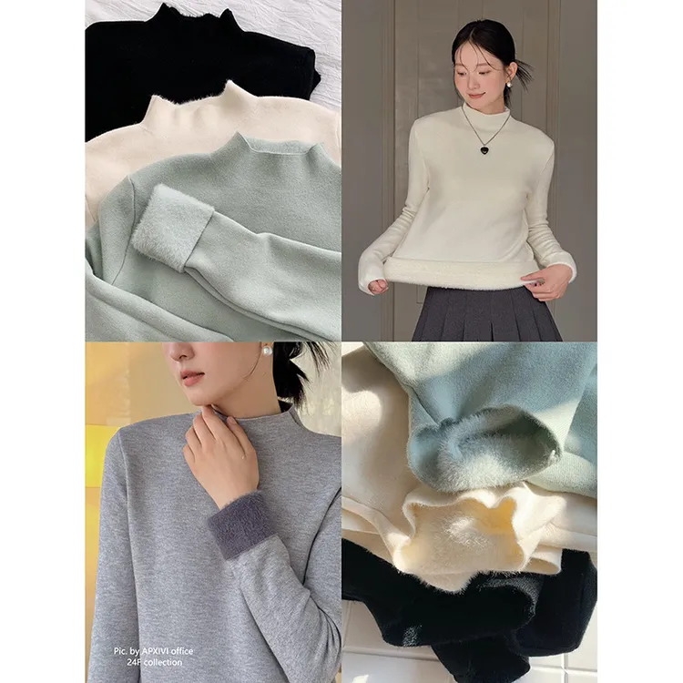 【一体绒】半高领内搭打底衫冬季新款针织毛衣保暖加厚百搭