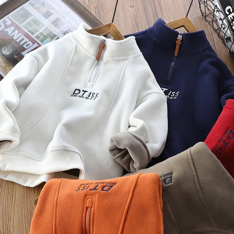 男童字母半拉链立领绒衫秋冬季新款中大童双面绒加厚休闲上衣6962