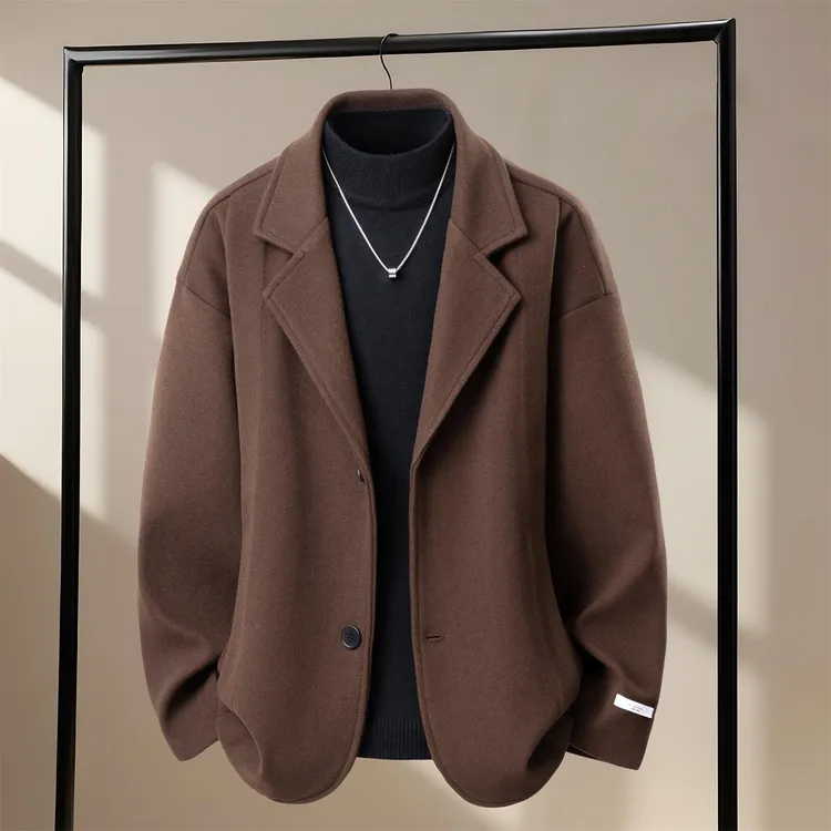 毛呢大衣高级感帅气冬季呢子短款男外套加棉加厚大衣男款百搭棉服