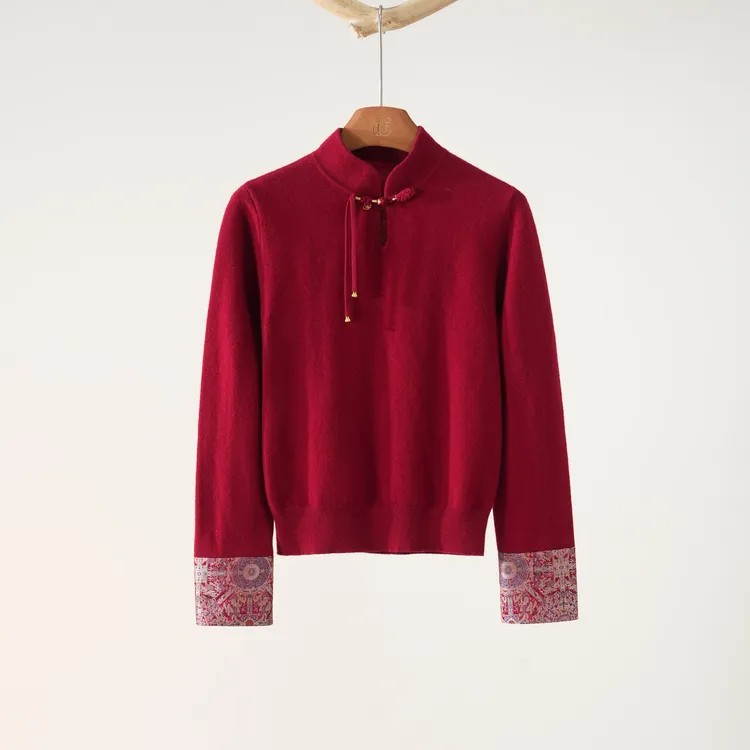 西子/【金福迎新】100羊毛拼真丝非遗宋锦八达晕针织衫/MSTJ0842