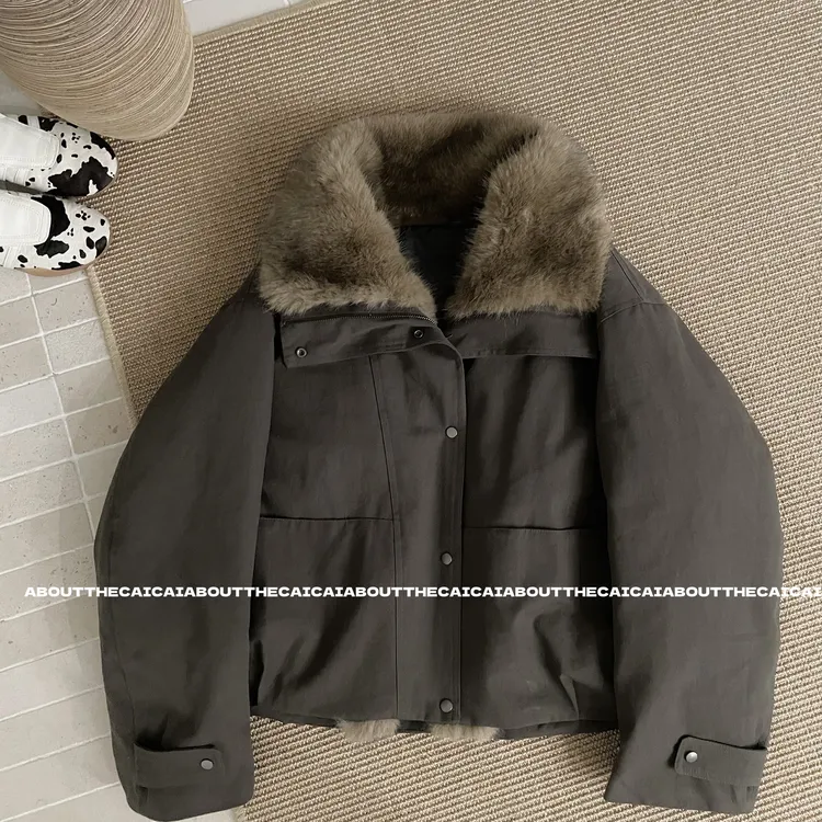 CAICAI 冬季【狐狸毛领】座山雕派克羽绒服外套女皮草外套