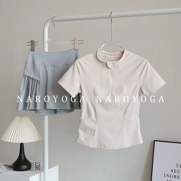 跑步运动套装女2025夏新款高级感网球半拉链瑜伽上衣羽毛球健身衣