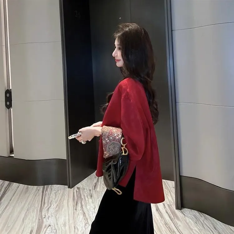 红色新中式国风外套女2025春秋季新款高级感唐装高端盘扣时尚上1