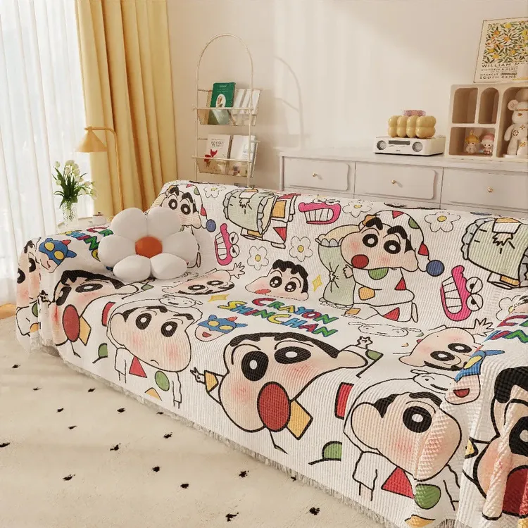 华夫格可爱卡通全盖防滑沙发巾四季通用防尘沙发垫套罩