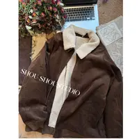 【瘦瘦】小熊布朗-大码翻领莱赛尔棉摇粒绒灯芯绒加厚棉服S02056